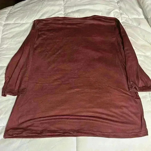 Womens Maroon Long Sleeve Graphic Tee Multi Color Holiday Christmas Tree Design - Picture 3 of 3